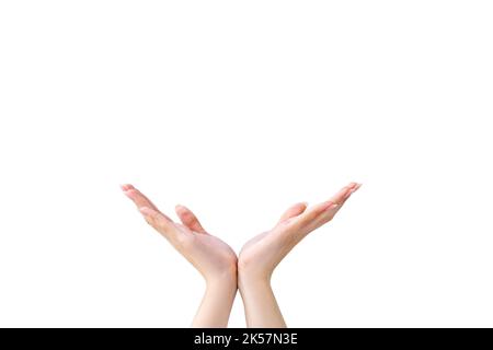 Präsentieren Geste Werbung Hintergrund Hände Stockfoto