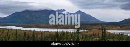 Der Susitna River vom Denali Highway in Alaska aus gesehen. Stockfoto