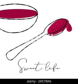 Illustration von Jam in Linie Kunst mit Text Sweet Life Stock Vektor