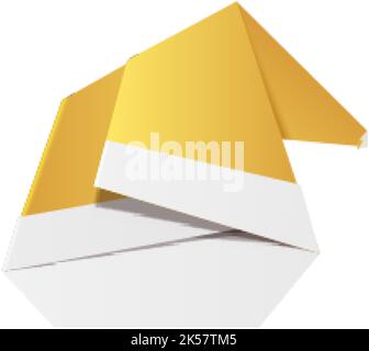 Hut des goldenen Weihnachtsmanns. Origami Weihnachtsmann Hut aus Goldfolie. Stock Vektor