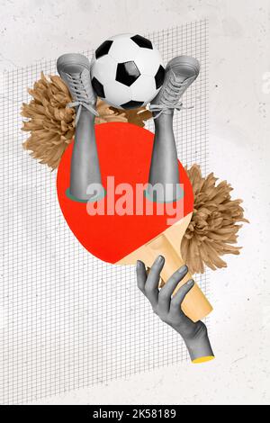 Kreative Zeichnung Collage Bild von Fußball Spieler Ball sportlich gesund Lifestyle Aktivität pingpong Tennisschläger Hand halten Blumen Sport Stockfoto