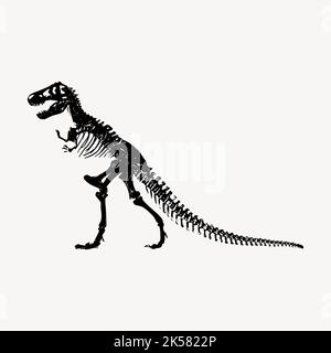 Dinosaurier, Tiere, fossile Illustration, Tier, Dino-Skelett, Tierknochen, Skelett, Knochenhand, jurassic, handgezeichnetes Tier, s schwarz und weiß Stock Vektor