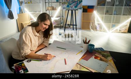 Weibliche Künstlerin professionelle Kunst Studiomalerei Stockfoto