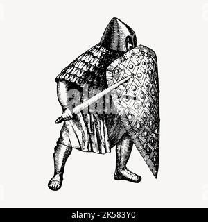 Krieg, Rüstung, Ritter Schwert, Schwert, Kampf Illustration, Ikone, vintage, mittelalterlich, Mann Schwert, mittelalterlicher Ritter, Soldier vintage icone, antik Stock Vektor