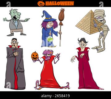 Cartoon Illustration von gruseligen Halloween Urlaub Comic-Figuren gesetzt Stock Vektor