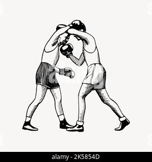 Vintage Boxer kämpfen Zeichnung Cliparts, Sport handgezeichnete Illustration Vektor. Stock Vektor