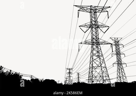 Transmission Tower Silhouette Hintergrund, Umwelt Illustration in schwarzem Vektor. Stock Vektor