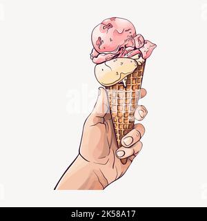 Eis-Konus von Hand gezeichnet, Illustration Vektor. Stock Vektor