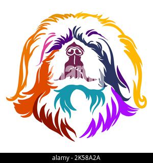 Pekingese Hund Farbe Kontur Porträt. Hundekopf in Vorderansicht Vektordarstellung isoliert auf weißem Hintergrund. Für Dekor, Design, Druck, Poster, Postk Stock Vektor