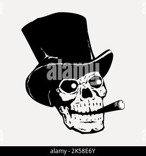 Schädel mit Zylinderhut von Hand gezeichnete Cliparts, Cartoon Illustration Vektor. Stock Vektor