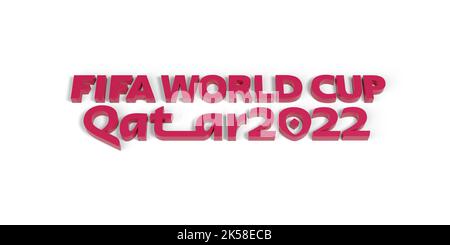 Buenos Aires, Argentinien - 6.. Oktober 2022: FIFA Fußball-Weltmeisterschaft Katar 2022 in dreidimensionalem Text isoliert auf weißem Hintergrund. 3D Abbildung. Stockfoto