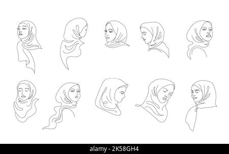 Frauen in Hijab Kollektion, Vektor-Logo und Branding Design-Vorlagen in minimalem Stil, für Beauty-Center, Modestudio, Friseursalon und Kosmetik Stock Vektor