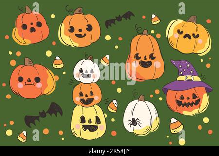 Handgezeichnete halloween Kürbisse Sammlung Vektor Design Illustration Stock Vektor