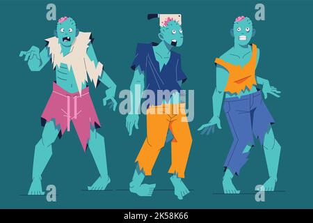 Handgezeichnete flache halloween Zombies Sammlung Vektor Design Illustration Stock Vektor