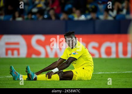 Valencia, Spanien, 6. Oktober 2022. Villarreals Nicolas Jackson beim Spiel der UEFA Europa Conference League zwischen Villarreal CF und FK Austria Wien im Ciutat de Valencia Stadion. Foto von Jose Miguel Fernandez /Alamy Live News ) Stockfoto