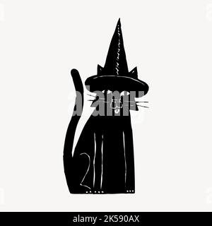 Katze trägt Hexenhut Clipart, Halloween Illustration Vektor. Stock Vektor