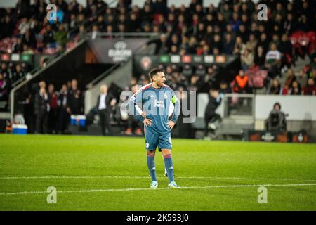 Herning, Dänemark. 06. Oktober 2022. Orkun Kokcu (10) aus Feyenoord beim UEFA Europa League-Spiel zwischen FC Midtjylland und Feyenoord in der MCH Arena in Herning. (Foto: Gonzales Photo/Alamy Live News Stockfoto