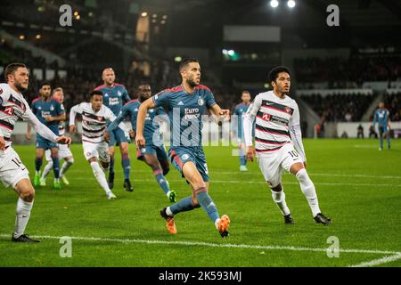 Herning, Dänemark. 06. Oktober 2022. David Hancko (33) von Feyenoord, der während des UEFA Europa League-Spiels zwischen dem FC Midtjylland und Feyenoord in der MCH Arena in Herning gesehen wurde. (Foto: Gonzales Photo/Alamy Live News Stockfoto