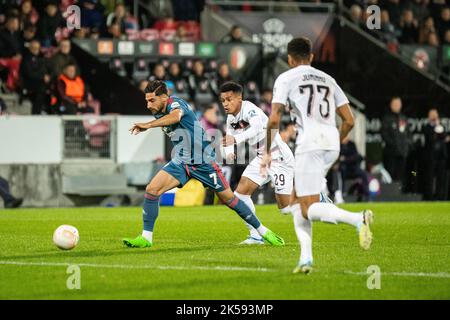Herning, Dänemark. 06. Oktober 2022. Alireza Jahanbakhsh (7) aus Feyenoord, gesehen während des UEFA Europa League-Spiels zwischen dem FC Midtjylland und Feyenoord in der MCH Arena in Herning. (Foto: Gonzales Photo/Alamy Live News Stockfoto