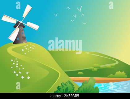 Cartoon Landschaft Hintergrund, Umwelt Illustration Vektor. Stock Vektor