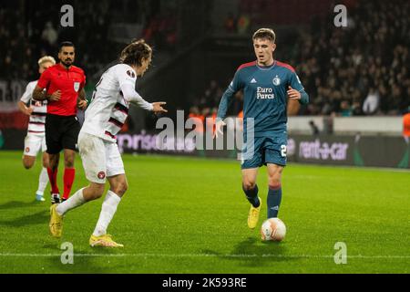 Herning, Dänemark. 06. Oktober 2022. Patrik Walemark (23) aus Feyenoord, gesehen während des UEFA Europa League-Spiels zwischen dem FC Midtjylland und Feyenoord in der MCH Arena in Herning. (Foto: Gonzales Photo/Alamy Live News Stockfoto