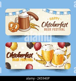 Handgezeichnete wiesn horizontale Banner Set Vektor Design Illustration Stock Vektor