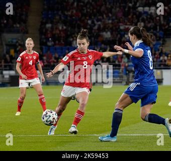 Cardiff, Wales, 6, Oktober, 2022,Angharad James (Wales) im Einsatz, während der FIFA Womens World Cup 2023 Play-Off First Round, Credit:, Graham Glendinning,/ Alamy Live News Final Score: 1-0 Stockfoto