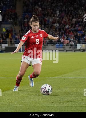 Cardiff, Wales, 6, Oktober 2022, Angharad James (Wales) im Einsatz, während der FIFA Womens World Cup 2023 Play-Off First Round, Credit:, Graham Glendinning,/ Alamy Live News Final Score: 1-0 Stockfoto