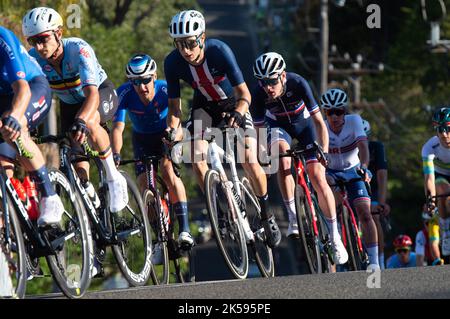 Neilson Powless vom US Cycling Team beim Straßenrennen der Elite für Männer, UCI Road Cycling World Championships 2022, Wollongong, AUS Stockfoto