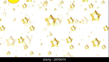 Bild von Lichtflecken über Sternen auf weißem Hintergrund Stockfoto