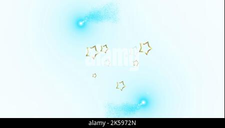 Bild von Sternen über glücklichem diwali-Text mit blauen Punkten auf weißem Hintergrund Stockfoto