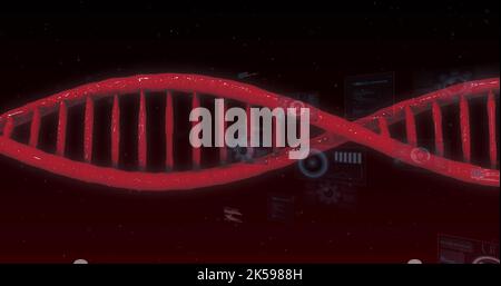 Darstellung von Infografiken mit roter dna-Helix vor abstraktem Hintergrund Stockfoto