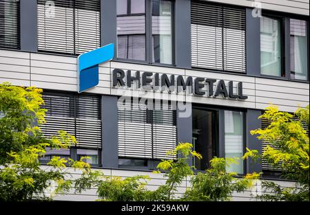 27.07.2022, Deutschland, Nordrhein-Westfalen, Düsseldorf - RHEINMETALL, Hauptsitz des Stahlkonzerns und Automobilzulieferers mit Sitz in Düsseldorf. 00 Stockfoto