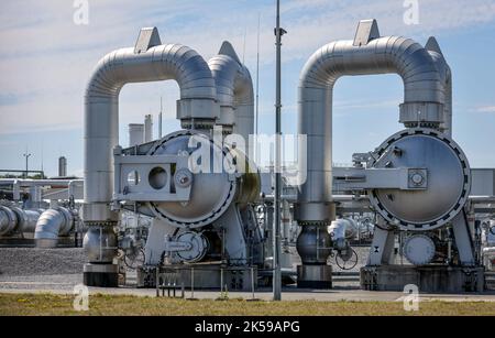 03.08.2022, Deutschland, Nordrhein-Westfalen, Werne - Kompressorstadion und Pumpstation für Erdgas. Open Grid Europe, Bahnhof Werne. Die OGE Stockfoto