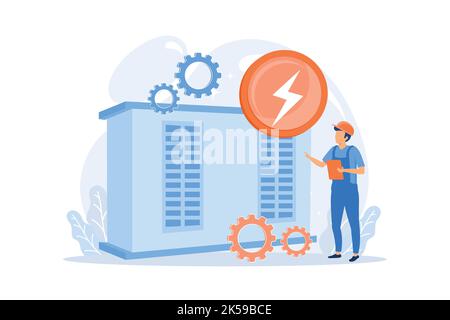 Kraftwerk, elektrische Energieerzeugung, Stromproduktion Vektordarstellung Stock Vektor