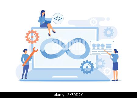 Programmierer, die am Projekt arbeiten. Methodik zur Website-Entwicklung. Technischer Support. DevOps-Team, Software-Entwicklung-Team Vektor-Illustration Stock Vektor