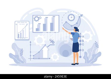 Technischer Trader analysiert Aktienchart, Krypto-Marktanalyse, technische Analyse-Tools Investmenthandel basierend auf Chart-Grafik. Digitale Curren Stock Vektor