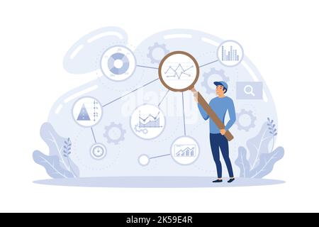 Technischer Trader analysiert Aktienchart, Krypto-Marktanalyse, technische Analyse-Tools Investmenthandel basierend auf Chart-Grafik. Digitale Curren Stock Vektor