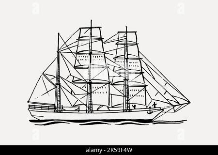 Schiffszeichnung, maritimer Illustrationsvektor. Stock Vektor