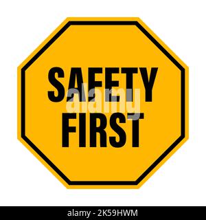 Sicherheit erster Text auf gelbem Achteck Logo Icon Vektor für Ihr Web-Design, Logo, Infografik, UI. Illustration Stock Vektor