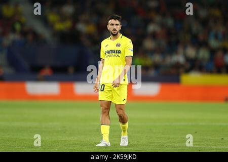 Valencia, Spanien. 6. Oktober 2022. Manu Morlanes (Villarreal) Fußball/Fußball : UEFA Europa Conference League Gruppenspiel Gruppe C zwischen Villarreal CF 5-0 FK Austria Wien im Estadi Ciutat de Valancia in Valencia, Spanien . Quelle: Mutsu Kawamori/AFLO/Alamy Live News Stockfoto