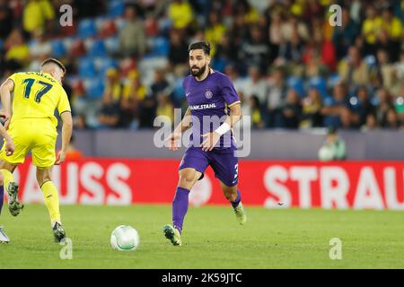 Valencia, Spanien. 6. Oktober 2022. Lucas Galvao (Wein) Fußball/Fußball : UEFA Europa Conference League Gruppenspiel Gruppe C zwischen Villarreal CF 5-0 FK Austria Wien im Estadi Ciutat de Valancia in Valencia, Spanien . Quelle: Mutsu Kawamori/AFLO/Alamy Live News Stockfoto