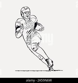 American Football Player Cliparts, Vintage handgezeichneter Vektor. Stock Vektor