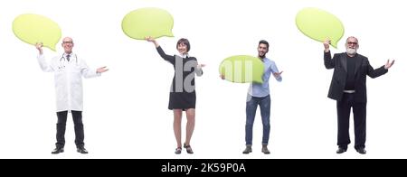 Gruppe erfolgreicher Geschäftsleute mit Kommentaren Stockfoto