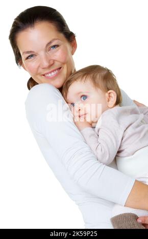 Sie bringt mir so viel Freude. Porträt einer attraktiven Frau, die ihr kleines Baby hält. Stockfoto