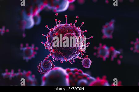 Influenza-Grippevirus, Influenza-Virus, das Oberflächenglykoprotein zeigt, spikes Hämagglutinin und Neuraminidase, Grippesaison-Konzept 3D Rendering Stockfoto