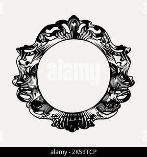 Ornamentaler runder Rahmen Cliparts, handgezeichneter Vektor im Vintage-Stil. Stock Vektor