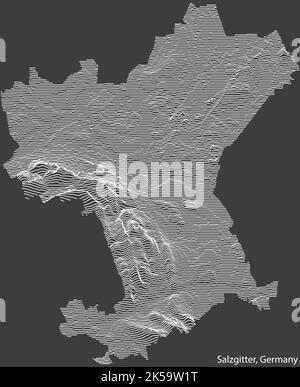 Topographische Negativrelief-Karte der Stadt SALZGITTER mit weißen Konturlinien auf dunkelgrauem Hintergrund Stock Vektor