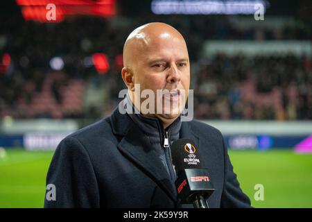 Herning, Dänemark. 06. Oktober 2022. Cheftrainer Arne Slot of Feyenoord vor dem Spiel der UEFA Europa League zwischen dem FC Midtjylland und Feyenoord in der MCH Arena in Herning. (Foto: Gonzales Photo/Alamy Live News Stockfoto