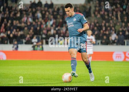 Herning, Dänemark. 06. Oktober 2022. Oussama Idrissi (26) aus Feyenoord beim UEFA Europa League-Spiel zwischen dem FC Midtjylland und Feyenoord in der MCH Arena in Herning. (Foto: Gonzales Photo/Alamy Live News Stockfoto